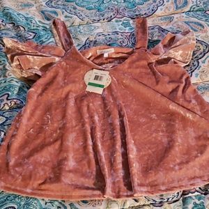 Blush pink velvet cold shoulder top NWT